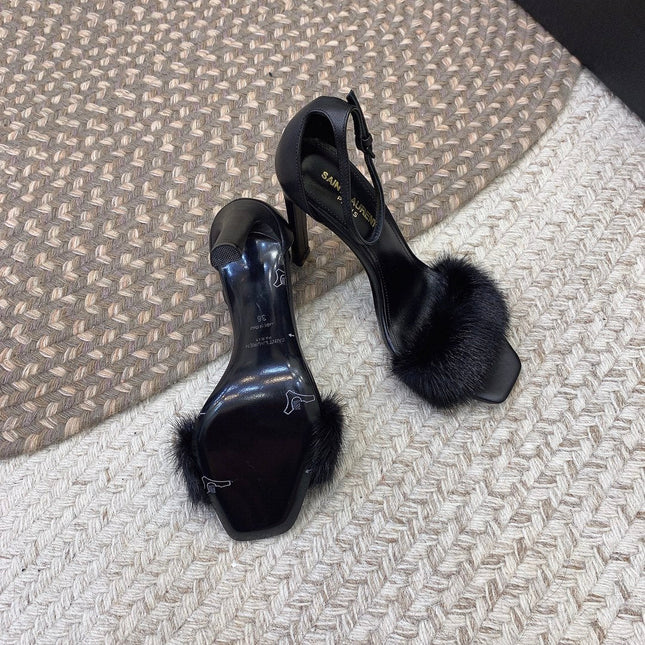 HIGH HEELS SQUARE TOE IN BLACK MINK FUR