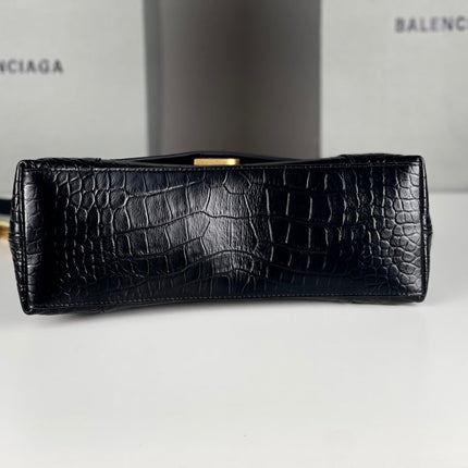 DOWNTOWN SHOULDER BAG 29 IN BLACK CROCODILE EMBOSSED CALFSKIN GOLD HARDWARE