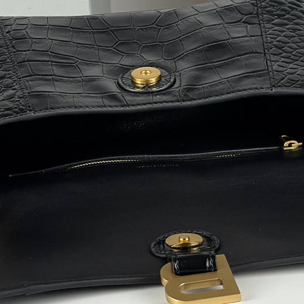 DOWNTOWN SHOULDER BAG 29 IN BLACK CROCODILE EMBOSSED CALFSKIN GOLD HARDWARE