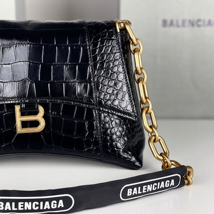 DOWNTOWN SHOULDER BAG 29 IN BLACK CROCODILE EMBOSSED CALFSKIN GOLD HARDWARE