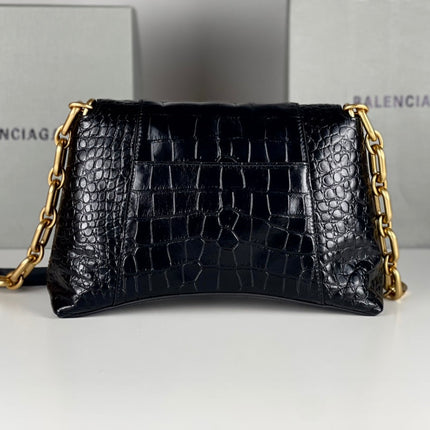 DOWNTOWN SHOULDER BAG 29 IN BLACK CROCODILE EMBOSSED CALFSKIN GOLD HARDWARE