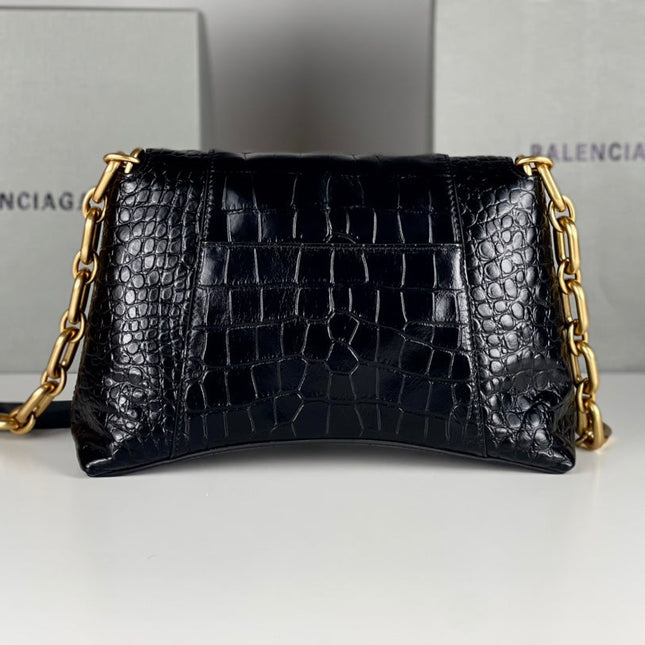 DOWNTOWN SHOULDER BAG 29 IN BLACK CROCODILE EMBOSSED CALFSKIN GOLD HARDWARE
