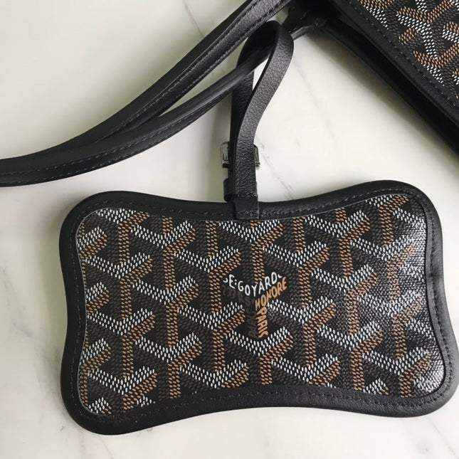 CHIEN GRIS BAG 33 IN BLACK GOYARDINE CANVAS AND TAN CALFSKIN TRIM