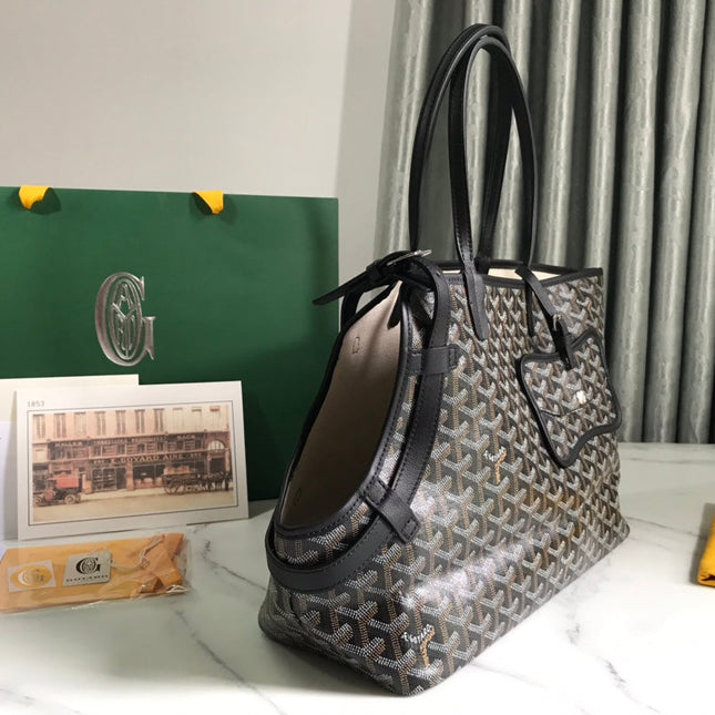 CHIEN GRIS BAG 33 IN BLACK GOYARDINE CANVAS AND TAN CALFSKIN TRIM