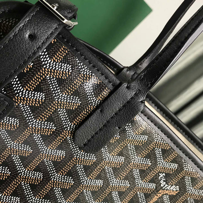 CHIEN GRIS BAG 33 IN BLACK GOYARDINE CANVAS AND TAN CALFSKIN TRIM