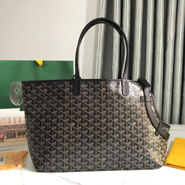 CHIEN GRIS BAG 33 IN BLACK GOYARDINE CANVAS AND TAN CALFSKIN TRIM