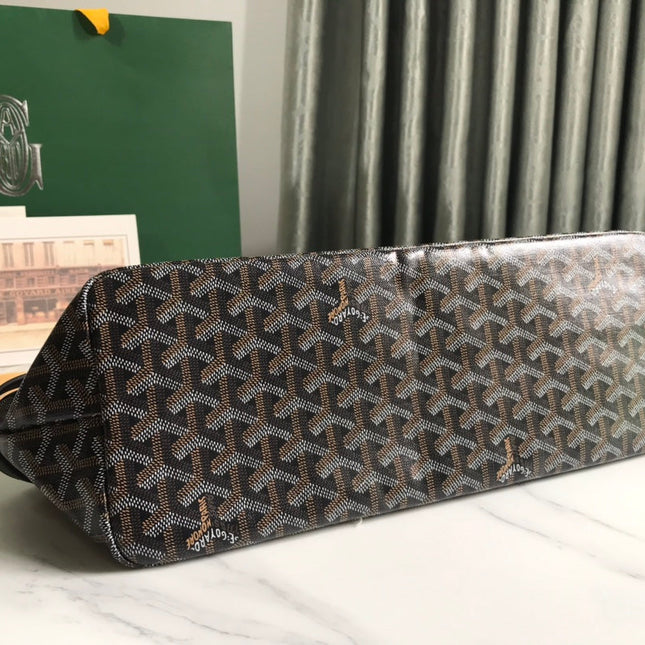 CHIEN GRIS BAG 33 IN BLACK GOYARDINE CANVAS AND TAN CALFSKIN TRIM