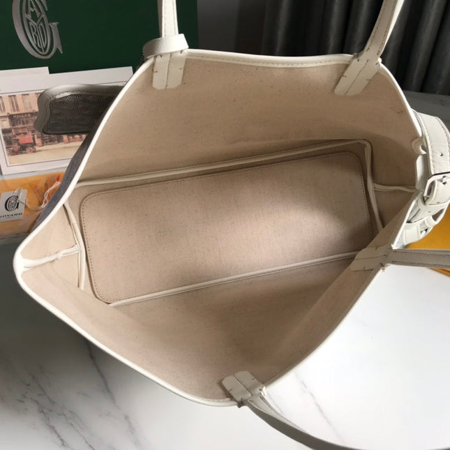 CHIEN GRIS BAG 33 IN WHITE GOYARDINE CANVAS AND TAN CALFSKIN TRIM