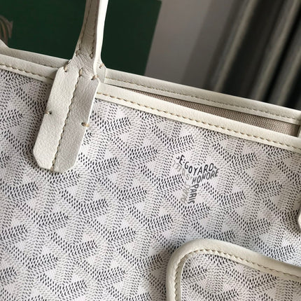 CHIEN GRIS BAG 33 IN WHITE GOYARDINE CANVAS AND TAN CALFSKIN TRIM