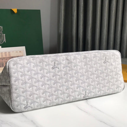 CHIEN GRIS BAG 33 IN WHITE GOYARDINE CANVAS AND TAN CALFSKIN TRIM