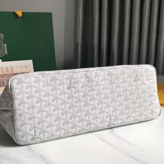 CHIEN GRIS BAG 33 IN WHITE GOYARDINE CANVAS AND TAN CALFSKIN TRIM