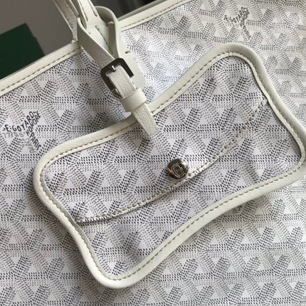 CHIEN GRIS BAG 33 IN WHITE GOYARDINE CANVAS AND TAN CALFSKIN TRIM