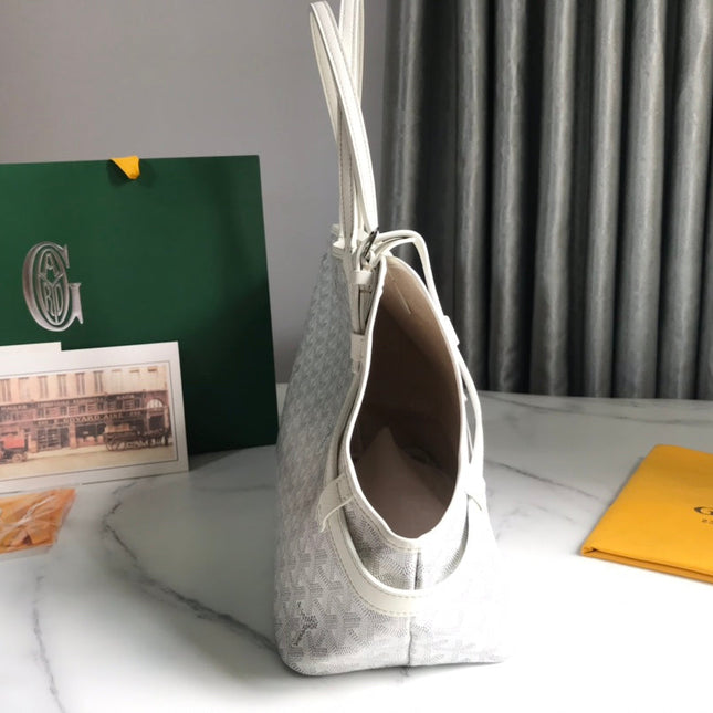 CHIEN GRIS BAG 33 IN WHITE GOYARDINE CANVAS AND TAN CALFSKIN TRIM