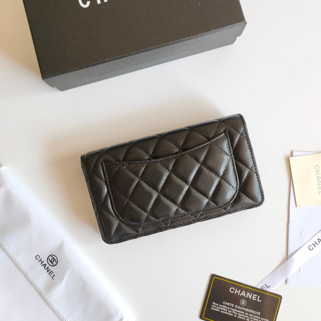 CC ZIPPED LONG PURSE 19 BLACK CALFSKIN GOLD ICON