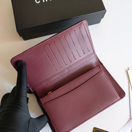 CC ZIPPED LONG PURSE 19 BLACK CALFSKIN GOLD ICON