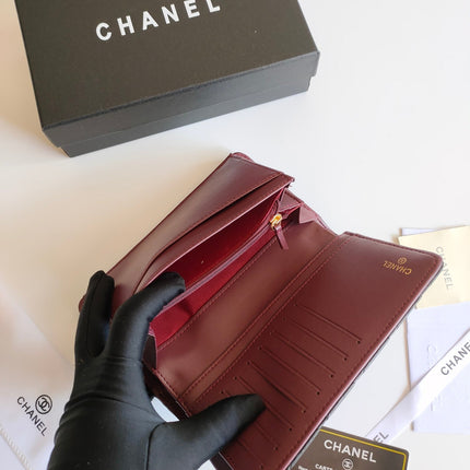 CC ZIPPED LONG PURSE 19 BLACK CALFSKIN GOLD ICON