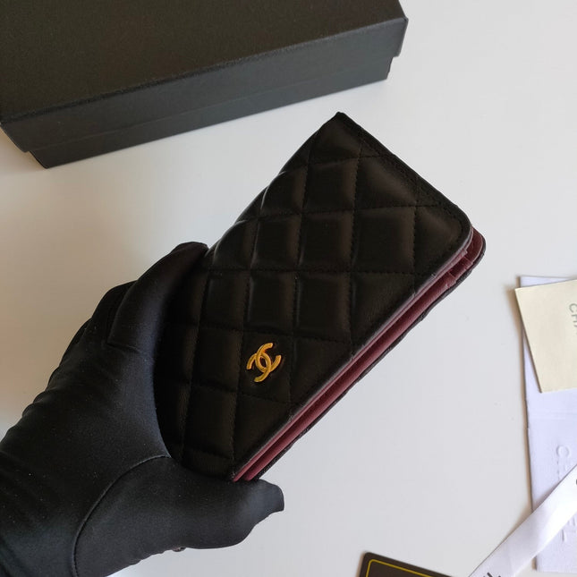 CC ZIPPED LONG PURSE 19 BLACK CALFSKIN GOLD ICON