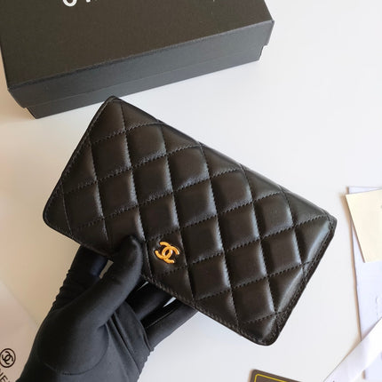 CC ZIPPED LONG PURSE 19 BLACK CALFSKIN GOLD ICON