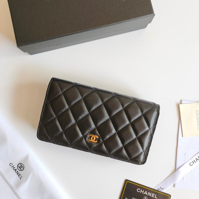 CC ZIPPED LONG PURSE 19 BLACK CALFSKIN GOLD ICON