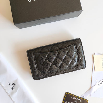 CC ZIPPED LONG PURSE 19 BLACK GRAINED CALFSKIN GOLD ICON