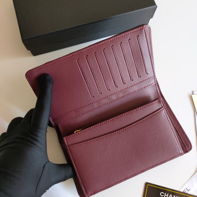 CC ZIPPED LONG PURSE 19 BLACK GRAINED CALFSKIN GOLD ICON