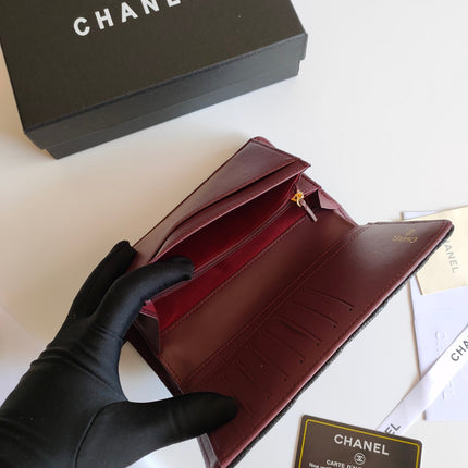 CC ZIPPED LONG PURSE 19 BLACK GRAINED CALFSKIN GOLD ICON