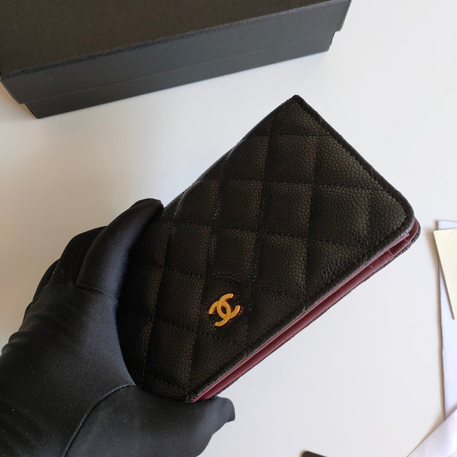 CC ZIPPED LONG PURSE 19 BLACK GRAINED CALFSKIN GOLD ICON