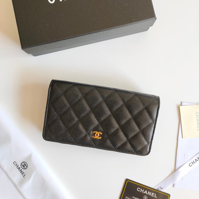 CC ZIPPED LONG PURSE 19 BLACK GRAINED CALFSKIN GOLD ICON