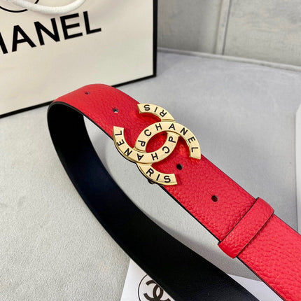 CC 30MM BELT IN CHERRY RED SMOOTH CALFSKIN WITH GOLD HARDWARE