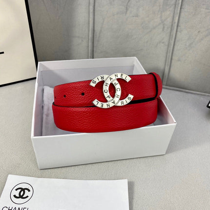 CC 30MM BELT IN CHERRY RED SMOOTH CALFSKIN WITH SILVER HARDWARE