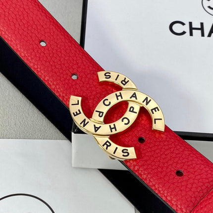 CC 30MM BELT IN CHERRY RED SMOOTH CALFSKIN WITH GOLD HARDWARE