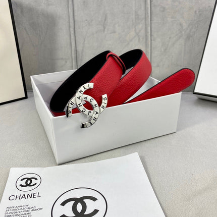 CC 30MM BELT IN CHERRY RED SMOOTH CALFSKIN WITH SILVER HARDWARE