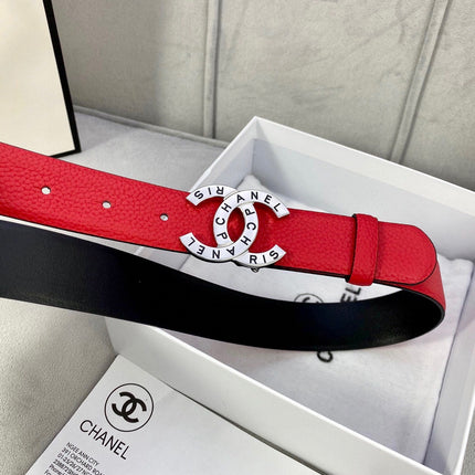 CC 30MM BELT IN CHERRY RED SMOOTH CALFSKIN WITH SILVER HARDWARE