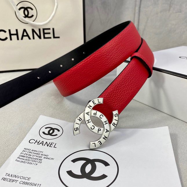 CC 30MM BELT IN CHERRY RED SMOOTH CALFSKIN WITH SILVER HARDWARE