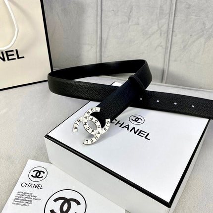 CC 30MM BELT IN BLACK SMOOTH CALFSKIN WITH SILVER HARDWARE