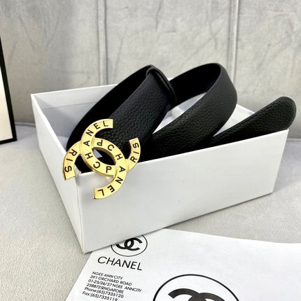 CC 30MM BELT IN BLACK SMOOTH CALFSKIN WITH GOLD HARDWARE