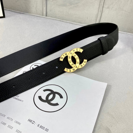 CC 30MM BELT IN BLACK SMOOTH CALFSKIN WITH GOLD HARDWARE
