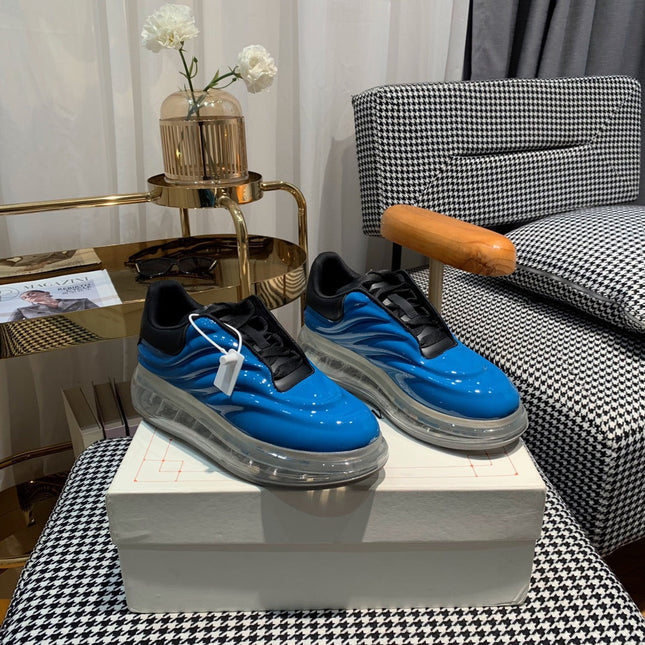 OVERSIZED SNEAKERS IN BLUE SHINY CALFSKIN WITH WAVE PATTERN AND CLEAR SOLE