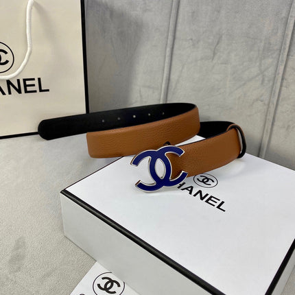 CC 30MM BELT IN BRONZE BROWN GRAINED CALFSKIN WITH NAVY BLUE METAL LOGO