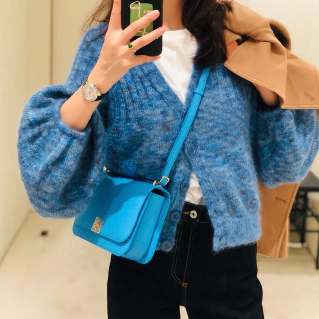 LOE GOYA BAG 18 IN COBALT BLUE SILK CALFSKIN