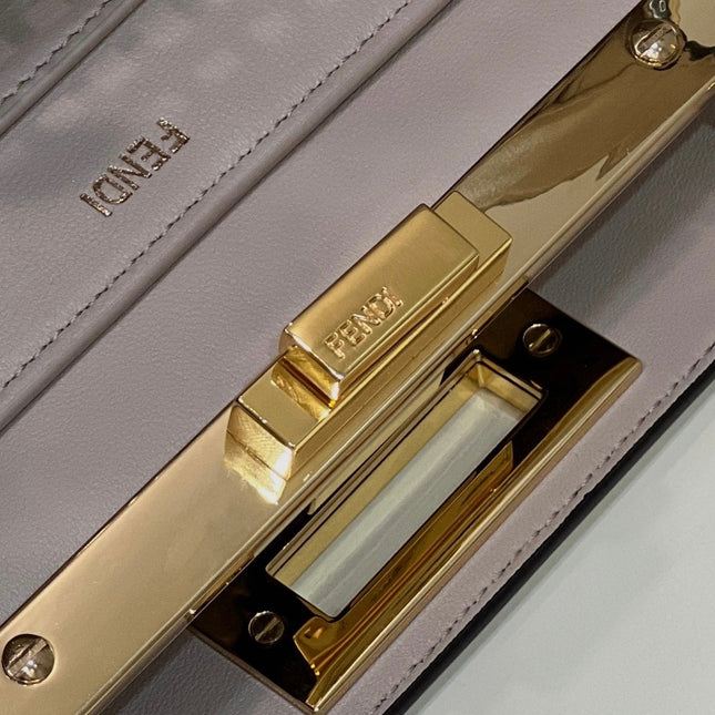 PEEKABOO ISEEU 34 IN WHITE PERFORATED CALFSKIN GOLD HARDWARE