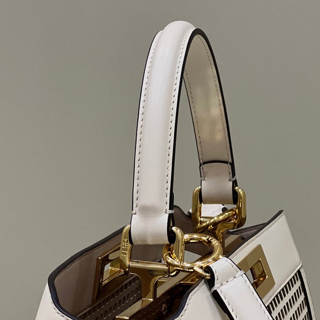 PEEKABOO ISEEU 34 IN WHITE PERFORATED CALFSKIN GOLD HARDWARE