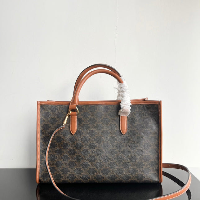 TRIOMPHE CABAS 35 BLACK CALFSKIN TOTE