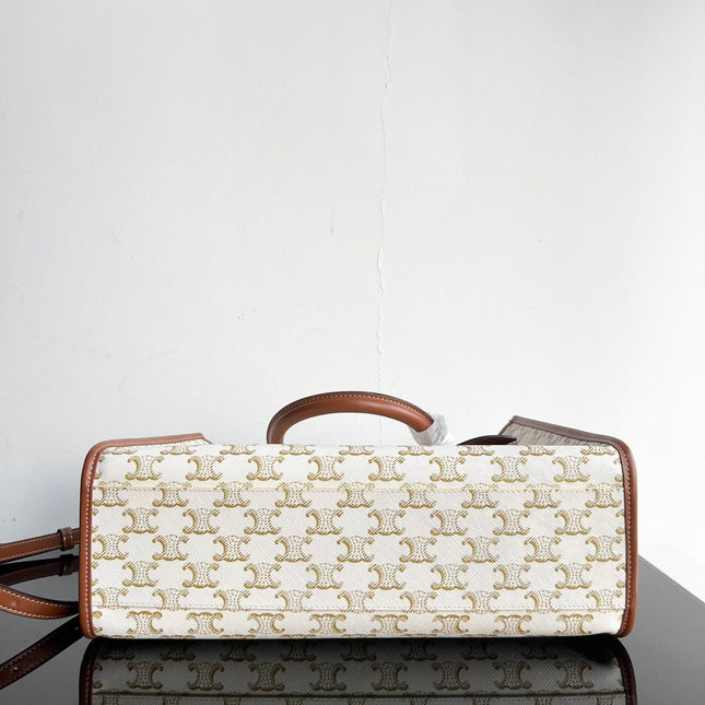 TRIOMPHE CABAS 35 WHITE CREAM CALFSKIN TOTE