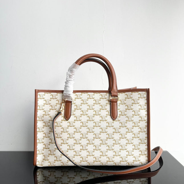 TRIOMPHE CABAS 35 WHITE CREAM CALFSKIN TOTE