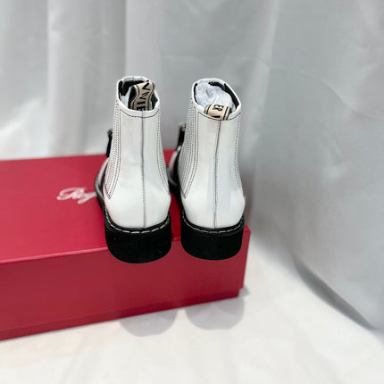 VIV' RANGERS CHELSEA BOOTIES IN WHITE CALFSKIN CRYSTAL BUCKLE