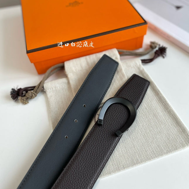 HM LUCK BELT BUCKLE & REVERSIBLE CHOCOLATE BROWN AND BLACK LEATHER STRAP 38MM