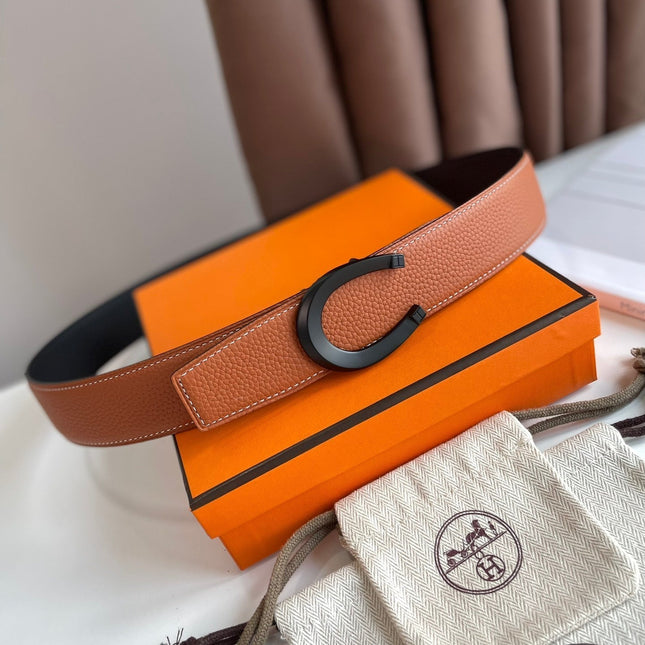 HM LUCK BELT BUCKLE & REVERSIBLE GINGER ORANGE AND BLACK LEATHER STRAP 38MM