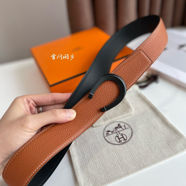 HM LUCK BELT BUCKLE & REVERSIBLE GINGER ORANGE AND BLACK LEATHER STRAP 38MM