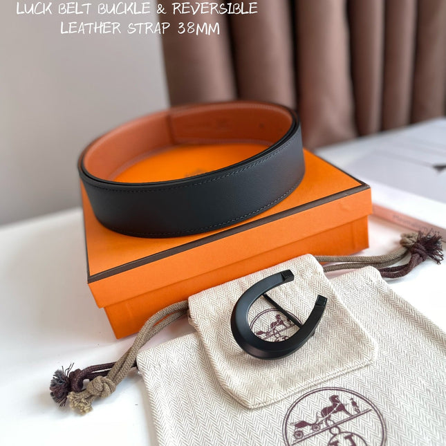 HM LUCK BELT BUCKLE & REVERSIBLE GINGER ORANGE AND BLACK LEATHER STRAP 38MM